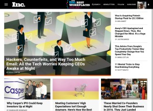 How inc.com looks like on a tablet such as an iPad.