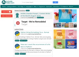 How includehelp.com looks like on a tablet such as an iPad.