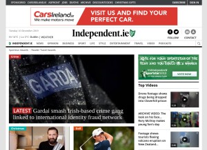 How independent.ie looks like on a tablet such as an iPad.