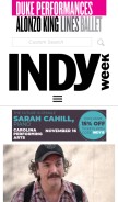 How indyweek.com looks like on a mobile device such as an iPhone.