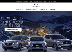 How infinitiusa.com looks like on a tablet such as an iPad.