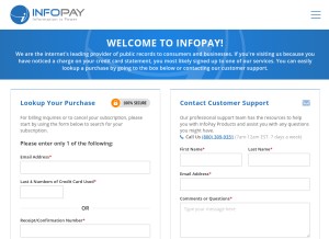 How infopay.com looks like on a tablet such as an iPad.