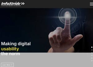 How infostride.com looks like on a tablet such as an iPad.