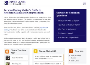 How injuryclaimcoach.com looks like on a tablet such as an iPad.