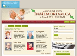 How inmemoriam.ca looks like on a tablet such as an iPad.