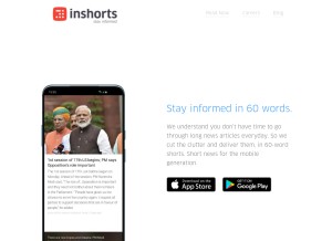 How inshorts.com looks like on a tablet such as an iPad.
