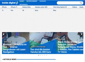How inside-digital.de looks like on a tablet such as an iPad.