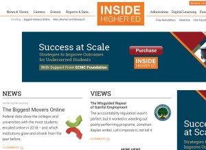 How insidehighered.com looks like on a tablet such as an iPad.