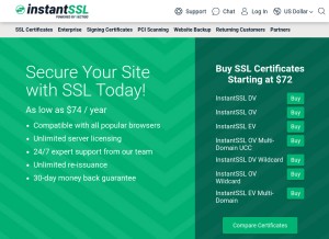 How instantssl.com looks like on a tablet such as an iPad.