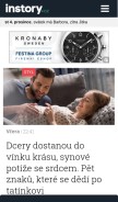 How instory.cz looks like on a mobile device such as an iPhone.