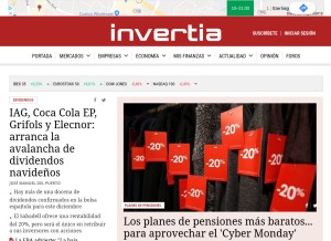 How invertia.com looks like on a tablet such as an iPad.