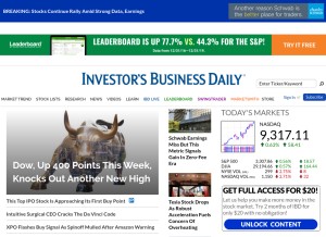 How investors.com looks like on a tablet such as an iPad.