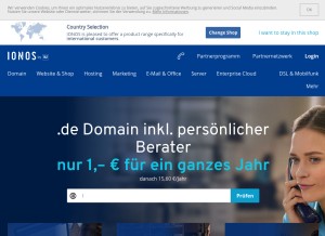 How ionos.de looks like on a tablet such as an iPad.