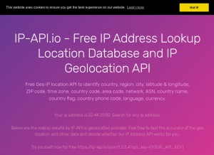 How ip-api.io looks like on a tablet such as an iPad.
