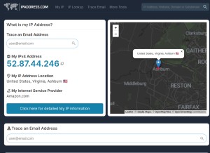 How ipaddress.com looks like on a tablet such as an iPad.