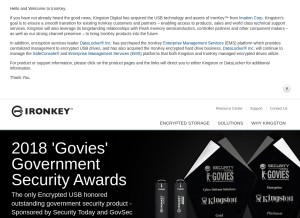 How ironkey.com looks like on a tablet such as an iPad.