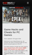 How iwantcheats.net looks like on a mobile device such as an iPhone.