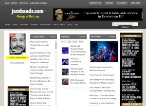 How jambands.com looks like on a tablet such as an iPad.