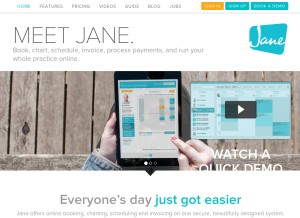 How janeapp.com looks like on a tablet such as an iPad.