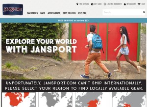 How jansport.com looks like on a tablet such as an iPad.