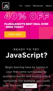 How javascript.com looks like on a mobile device such as an iPhone.