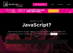 How javascript.com looks like on a tablet such as an iPad.