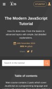 How javascript.info looks like on a mobile device such as an iPhone.