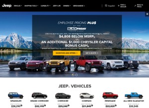 How jeep.com looks like on a tablet such as an iPad.
