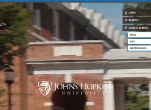 How jhu.edu looks like on a tablet such as an iPad.