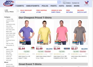 How jiffyshirts.com looks like on a tablet such as an iPad.