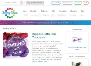 How jimmybeanswool.com looks like on a tablet such as an iPad.
