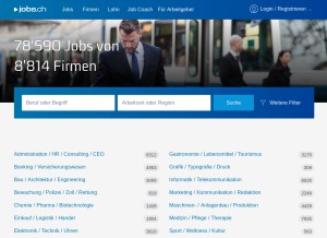 How jobs.ch looks like on a tablet such as an iPad.