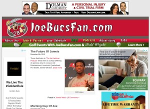 How joebucsfan.com looks like on a tablet such as an iPad.