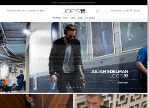 How joesjeans.com looks like on a tablet such as an iPad.