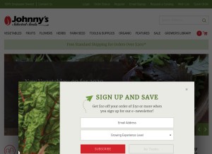 How johnnyseeds.com looks like on a tablet such as an iPad.