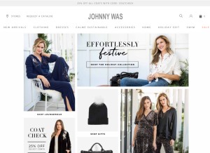 How johnnywas.com looks like on a tablet such as an iPad.