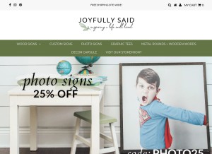 How joyfullysaidsigns.com looks like on a tablet such as an iPad.