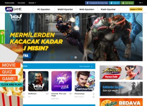 How joygame.com looks like on a tablet such as an iPad.