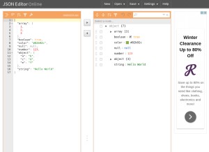 How jsoneditoronline.org looks like on a tablet such as an iPad.