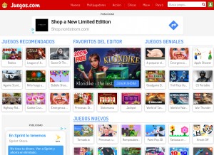 How juegos.com looks like on a tablet such as an iPad.