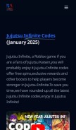 How jujutsuinfinitecodes.org looks like on a mobile device such as an iPhone.