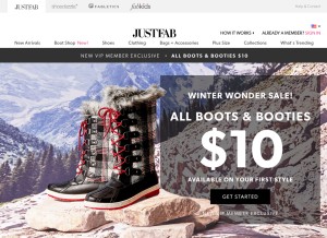 How justfab.com looks like on a tablet such as an iPad.