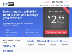 How justhost.com looks like on a tablet such as an iPad.