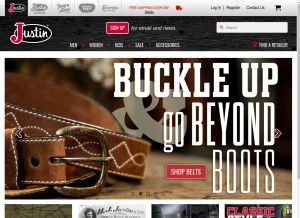 How justinboots.com looks like on a tablet such as an iPad.