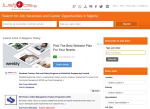How justjobsng.com looks like on a tablet such as an iPad.