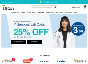 How justlabcoats.com looks like on a tablet such as an iPad.