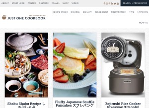 How justonecookbook.com looks like on a tablet such as an iPad.