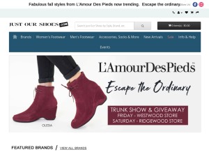 How justourshoes.com looks like on a tablet such as an iPad.