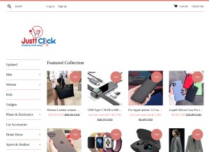 How justtclick.com looks like on a tablet such as an iPad.