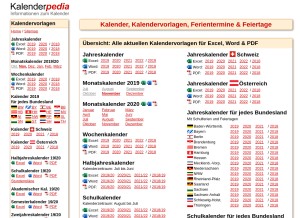 How kalenderpedia.de looks like on a tablet such as an iPad.